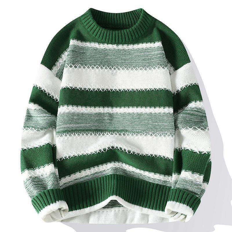 Free Size Men's Winter Warm Retro Round Neck Thickened Knitted Sweater