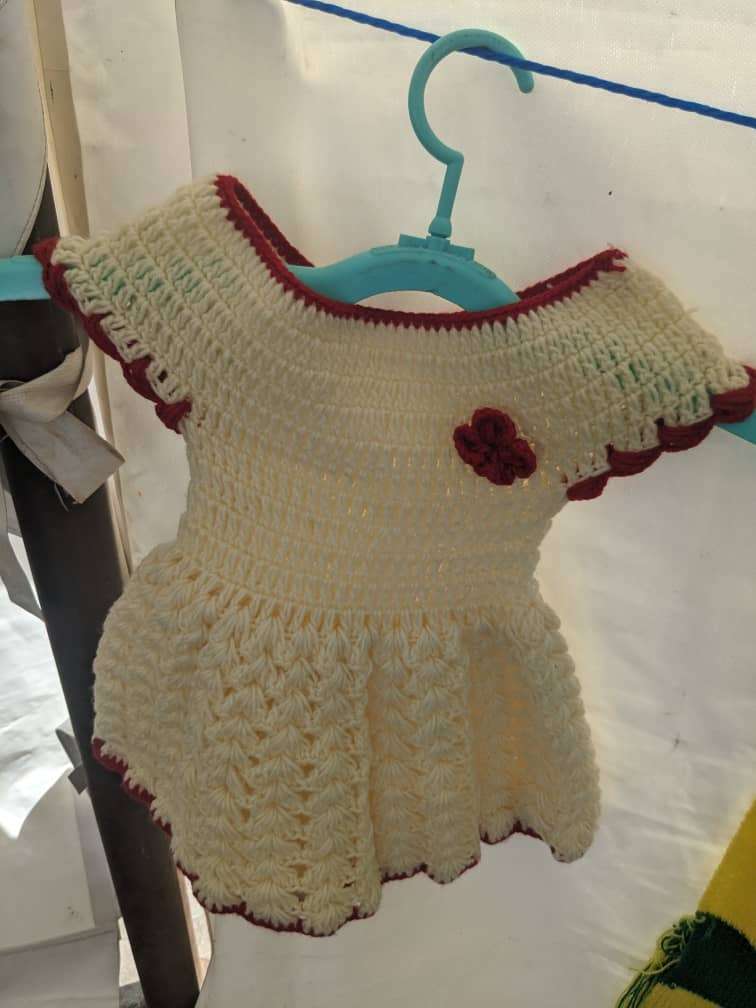 Crochet Knits Woolen Crochet Maroon striped Baby dress