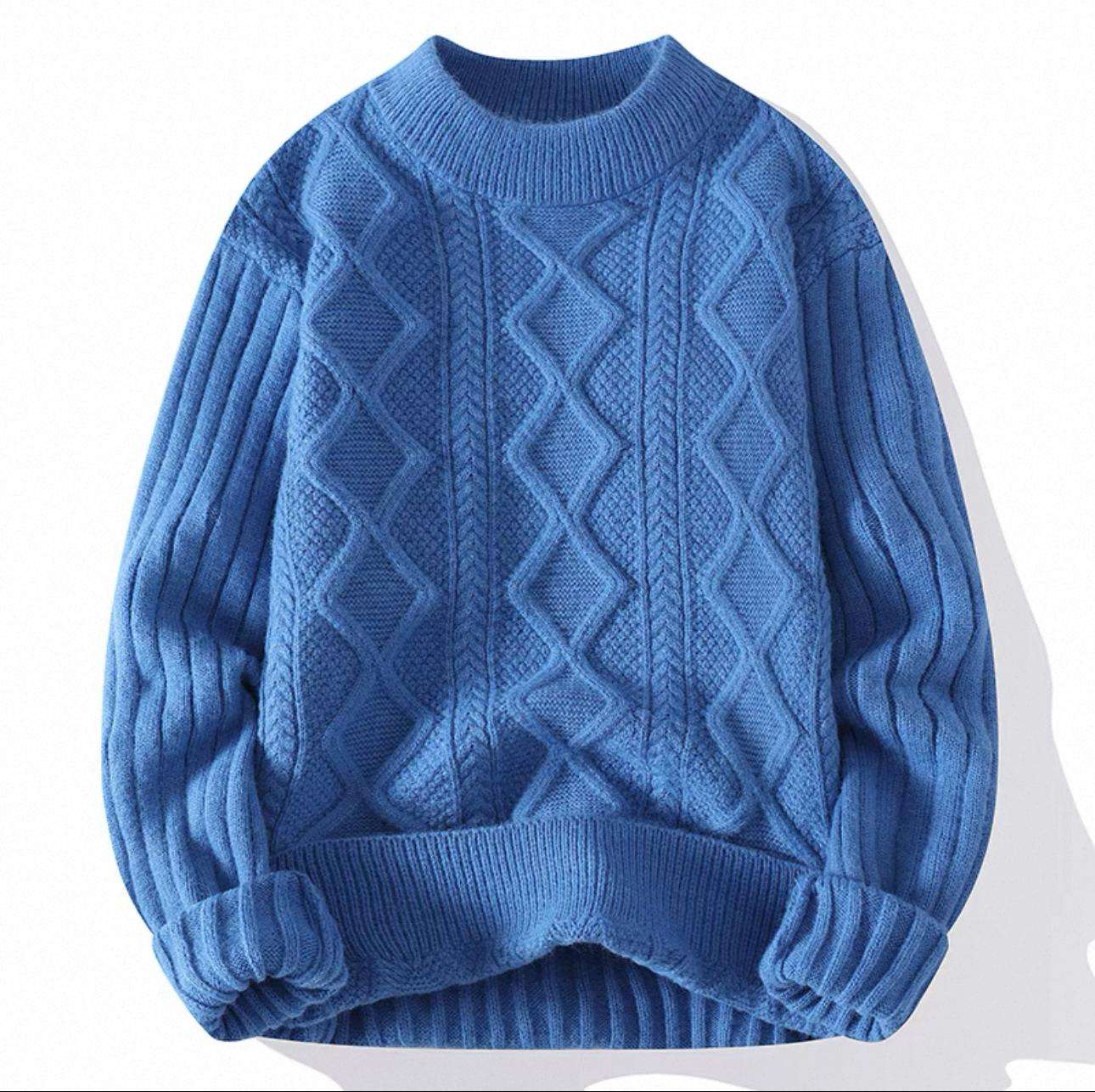 Free Size Men's Winter Warm Retro Round Neck Thickened Knitted Sweater