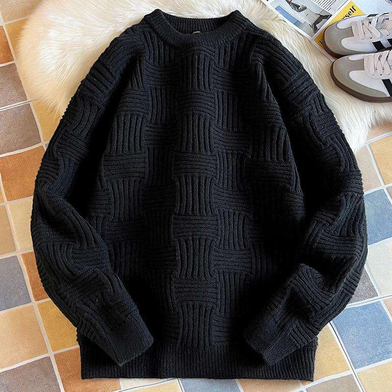 Free Size Men's Winter Warm Retro Round Neck Thickened Knitted Sweater