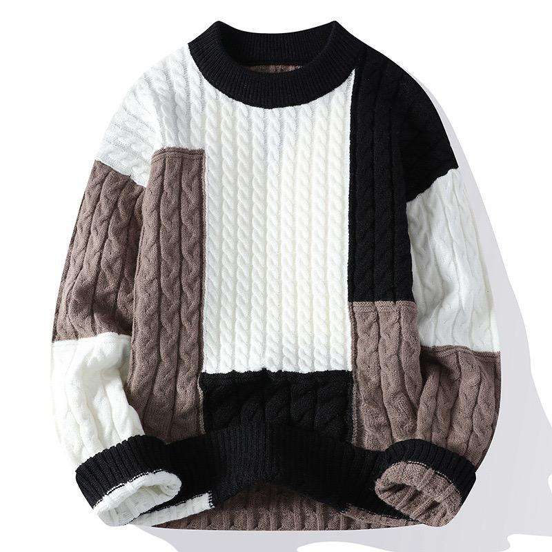 Free Size Men's Winter Warm Retro Round Neck Thickened Knitted Sweater