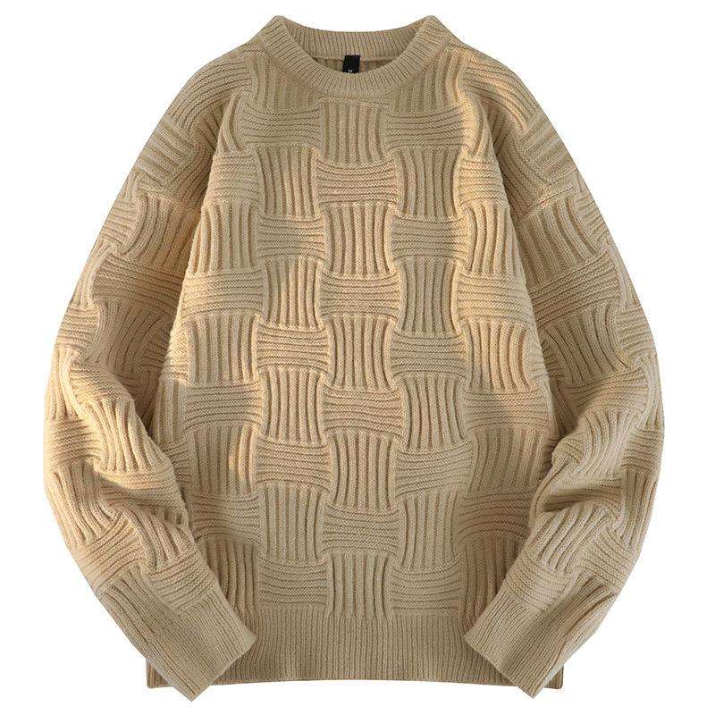 Free Size Men's Winter Warm Retro Round Neck Thickened Knitted Sweater